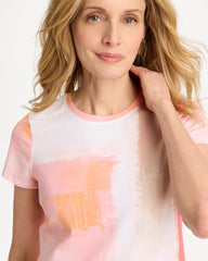 Cotton Stretch Watercolor Cap Sleeve Tee Calypso Coral - Chico's