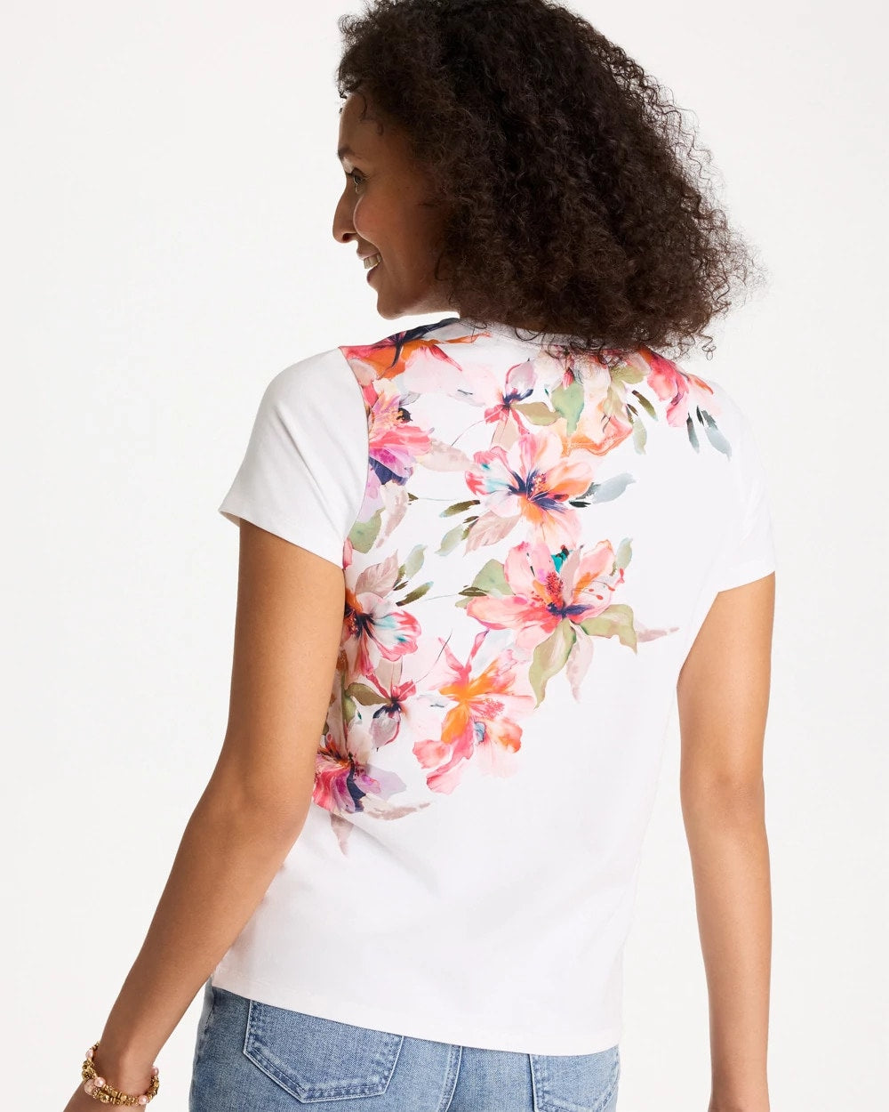 Cotton Stretch Ethereal Floral Cap Sleeve Tee Calypso Coral - Chico's
