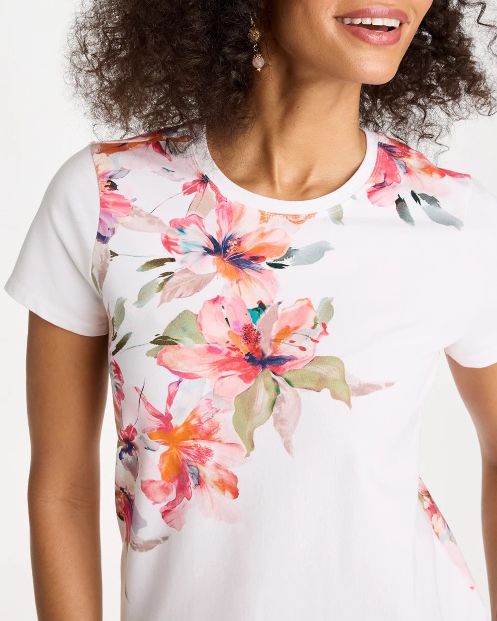 Cotton Stretch Ethereal Floral Cap Sleeve Tee Calypso Coral - Chico's