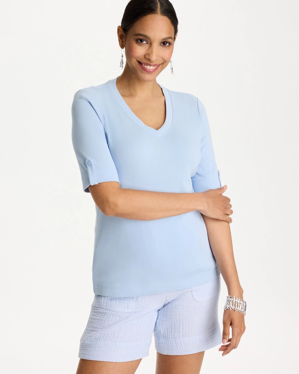 Pima V-Neck Tee Blue Haven - Chico's