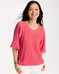 Crinkle Lace Knit Raglan Tee Calypso Coral - Chico's