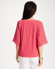 Crinkle Lace Knit Raglan Tee Calypso Coral - Chico's