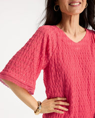 Crinkle Lace Knit Raglan Tee Calypso Coral - Chico's