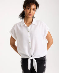 No Iron™ Linen Tie-Front Cap Sleeve Shirt Optic White - Chico's