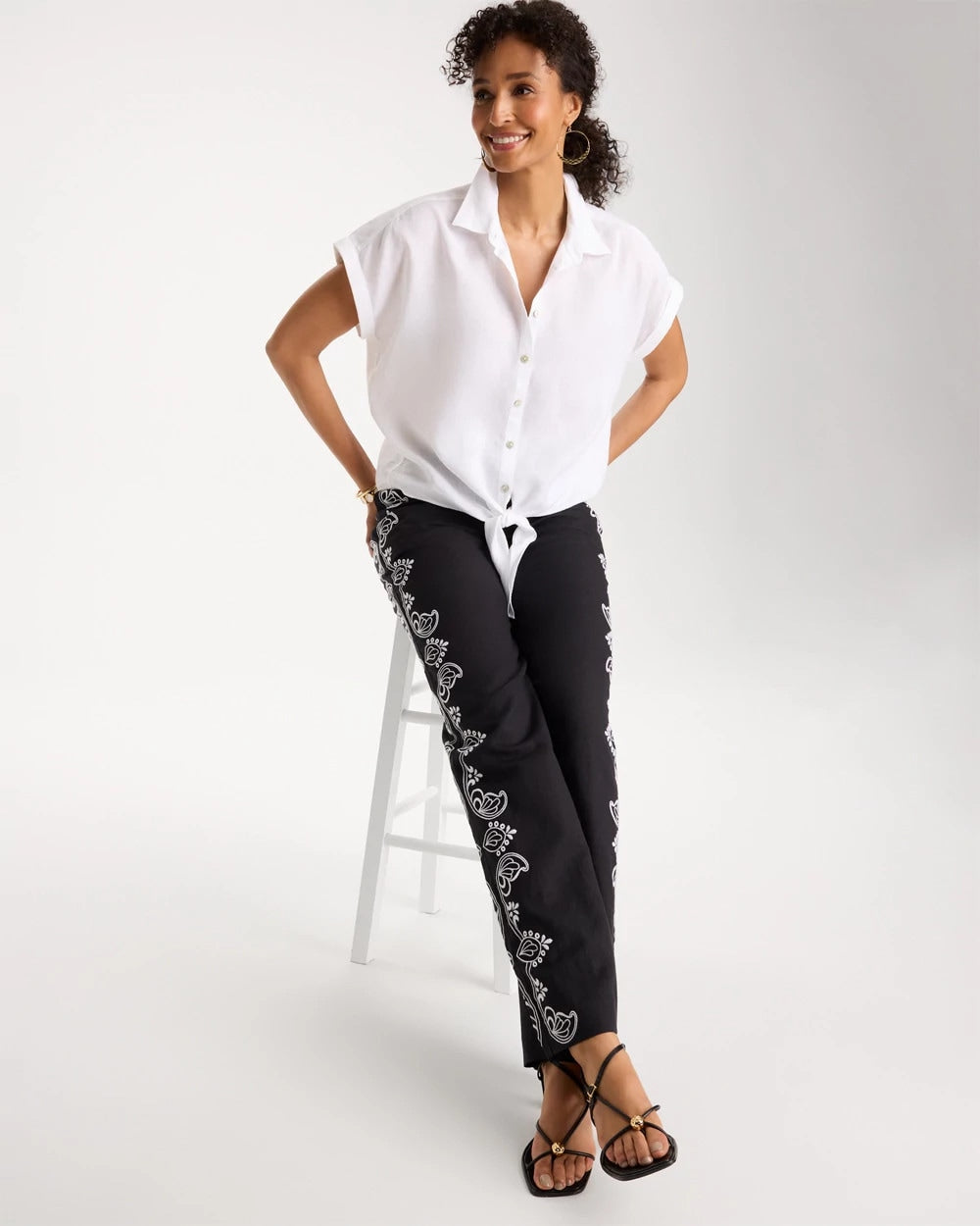 No Iron™ Linen Tie-Front Cap Sleeve Shirt Optic White - Chico's