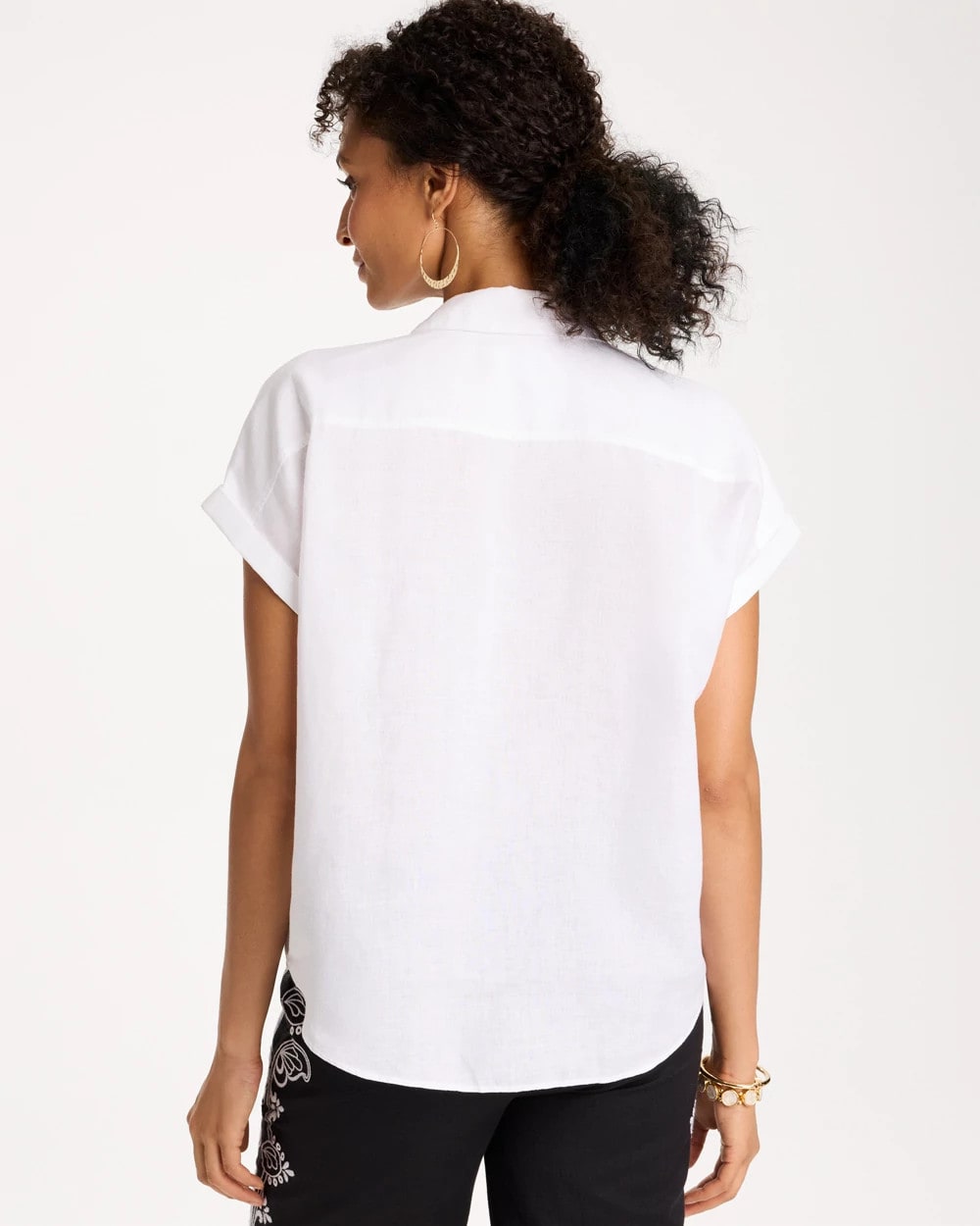 No Iron™ Linen Tie-Front Cap Sleeve Shirt Optic White - Chico's