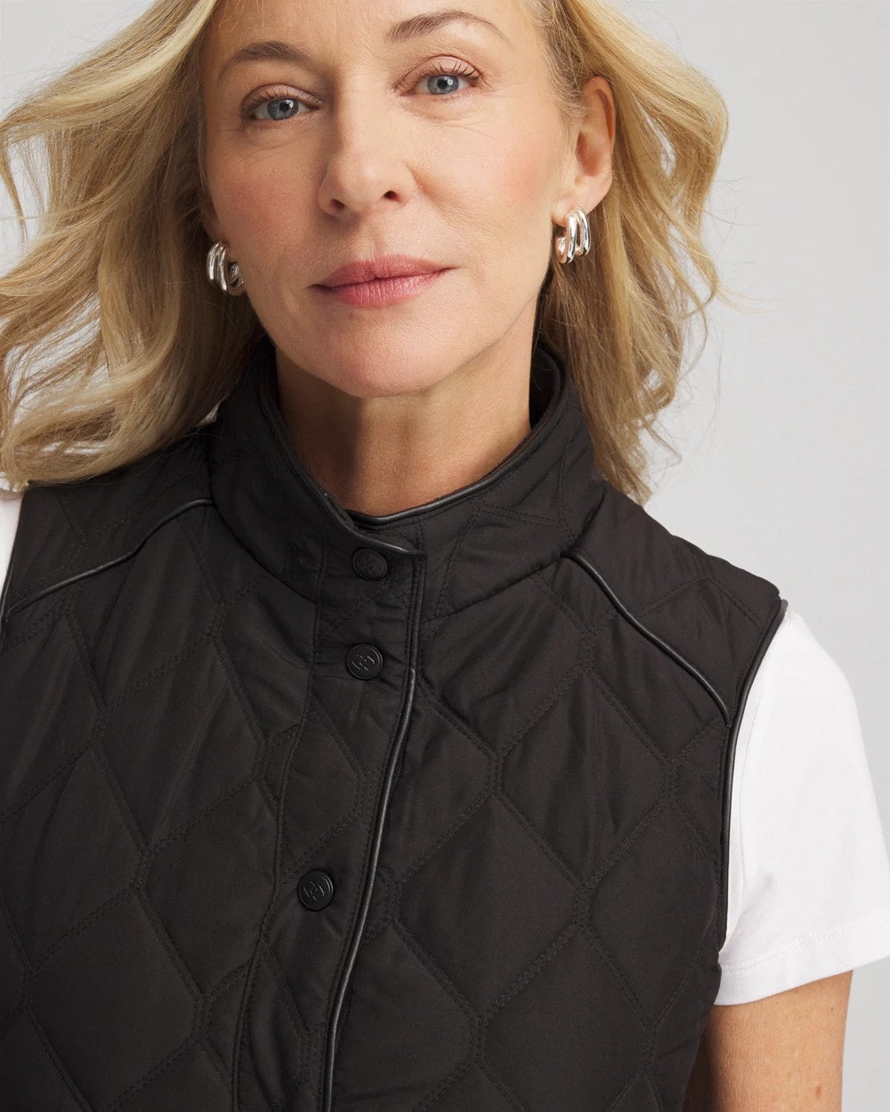 Rib Trim Quilted Vest Black - Chico's