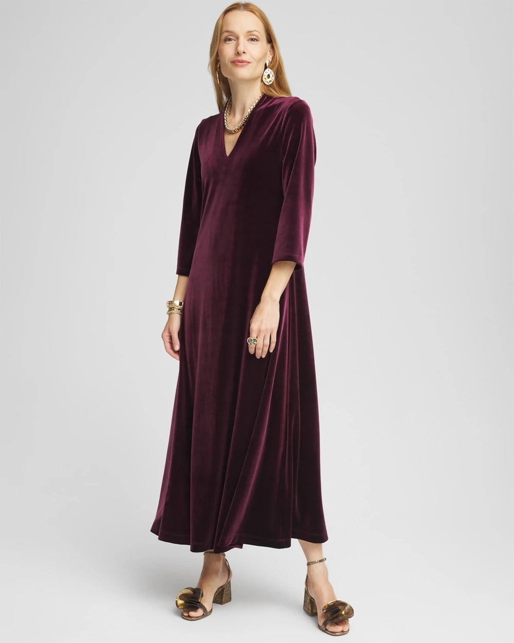 V-Neck Velour Midi Dress Deep Raisin - Chico's