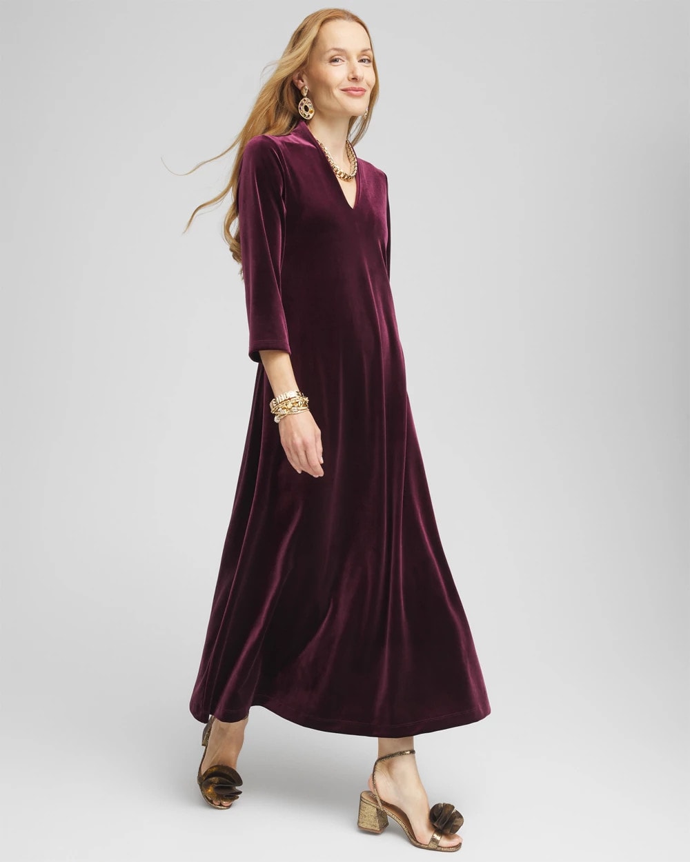 V-Neck Velour Midi Dress Deep Raisin - Chico's