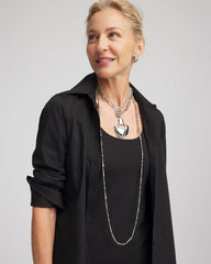 Silvertone Long Beaded Necklace Silver - Chico's