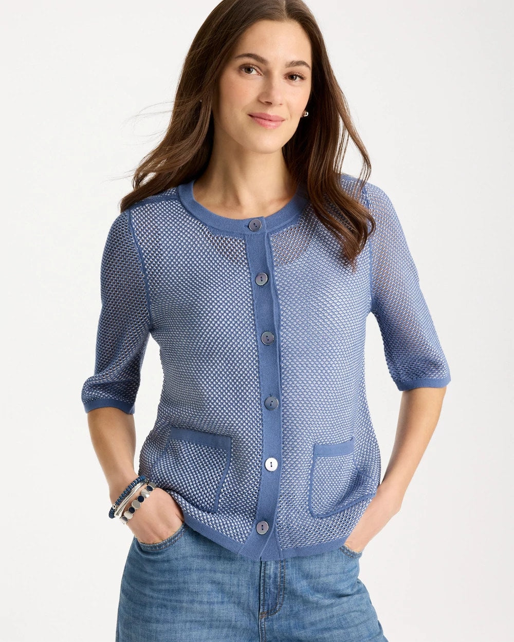 Mesh Lady Jacket Cardigan Blue Haven - Chico's