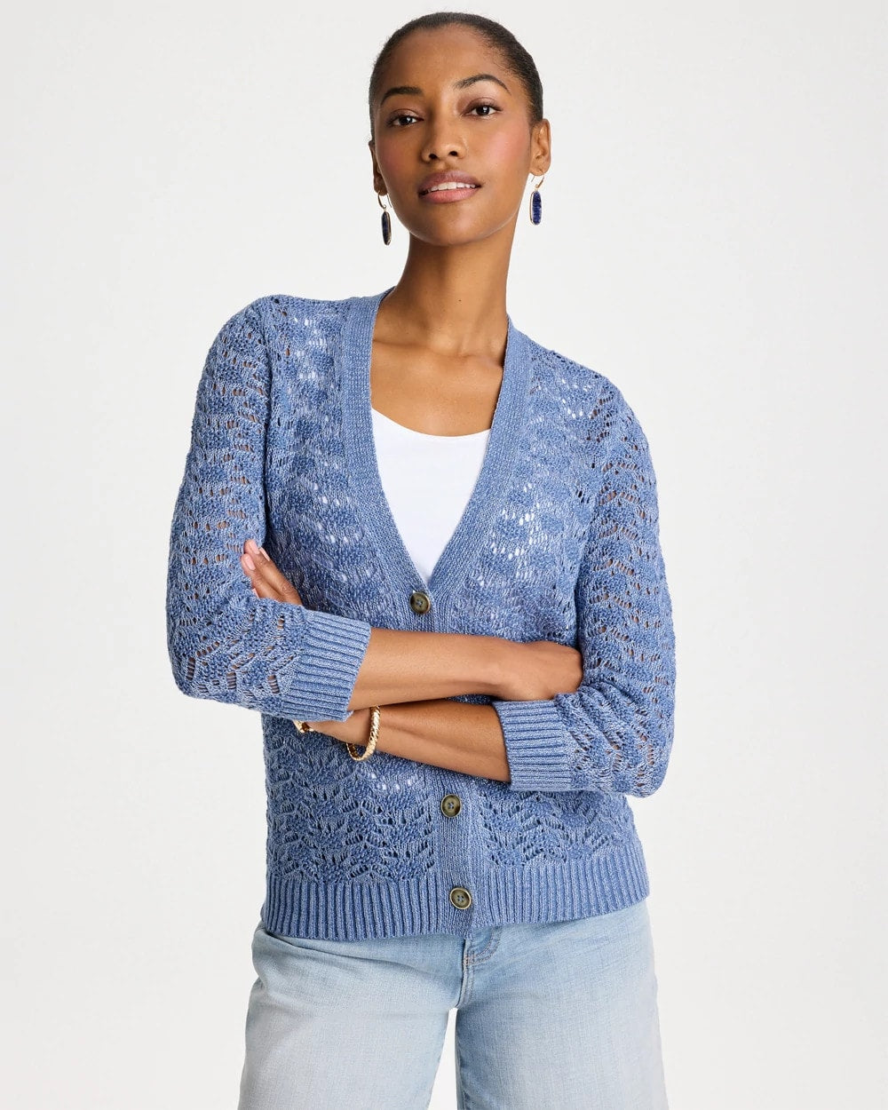 Crochet Knit Pointelle Cardigan Denim - Chico's