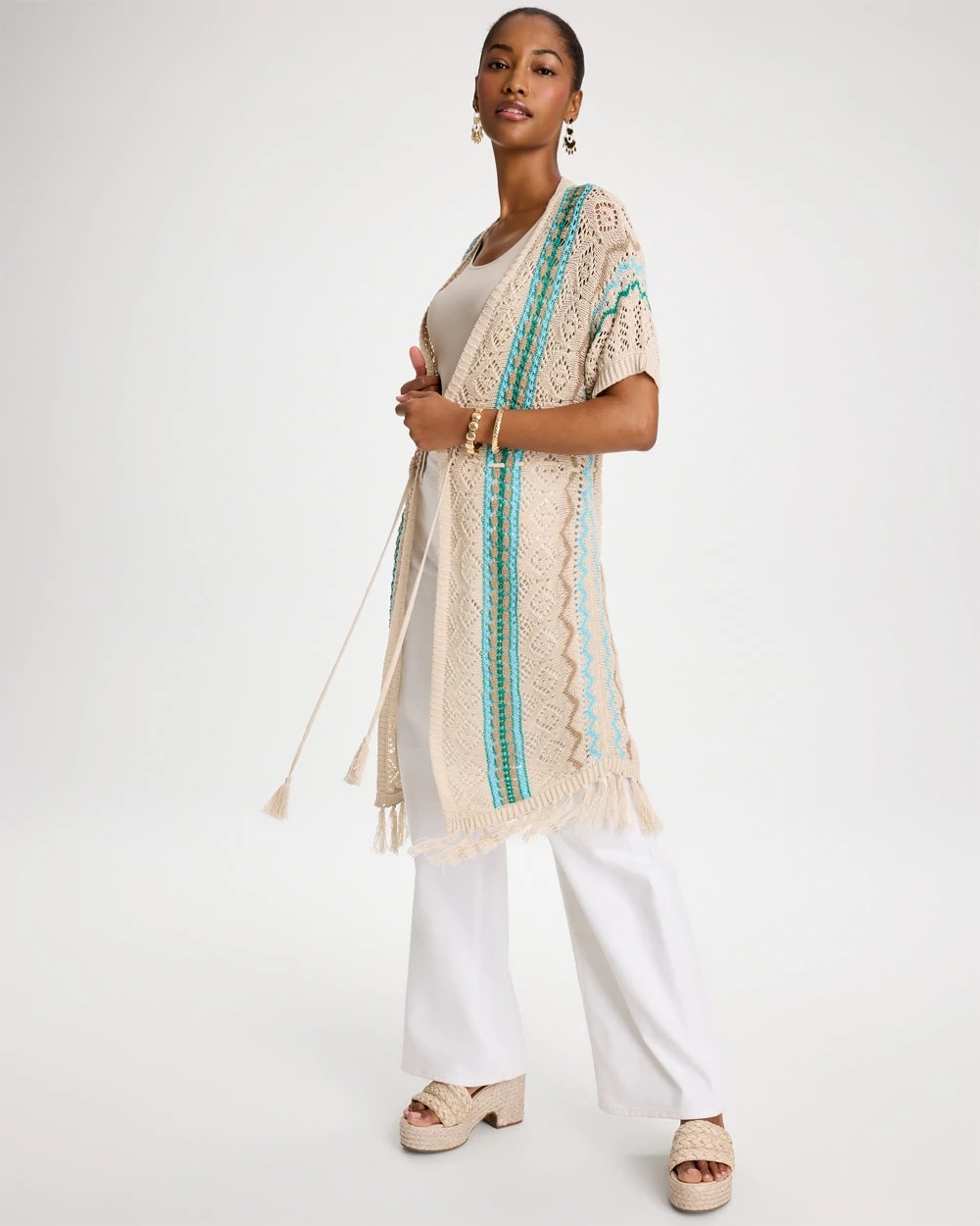 Rainbow Crochet Pointelle Vest Bondi Blue - Chico's