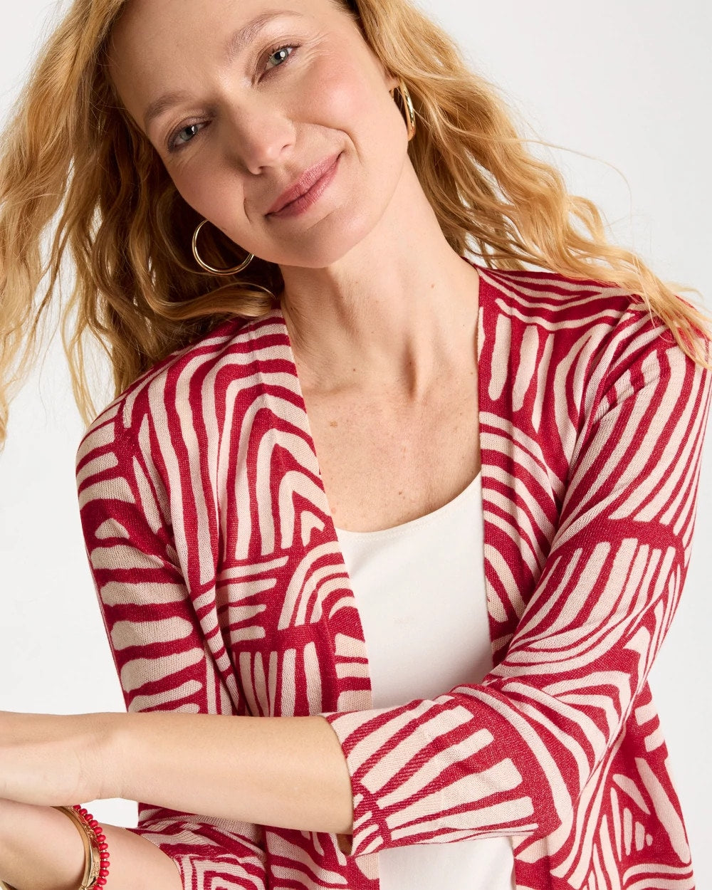 Geo Summer Romance Cardigan Cherry Lush - Chico's