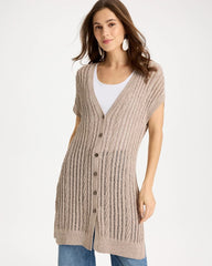 Faucet V-Neck Long Cardigan Vest Smokey Taupe - Chico's