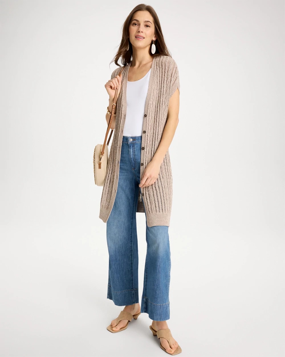 Faucet V-Neck Long Cardigan Vest Smokey Taupe - Chico's