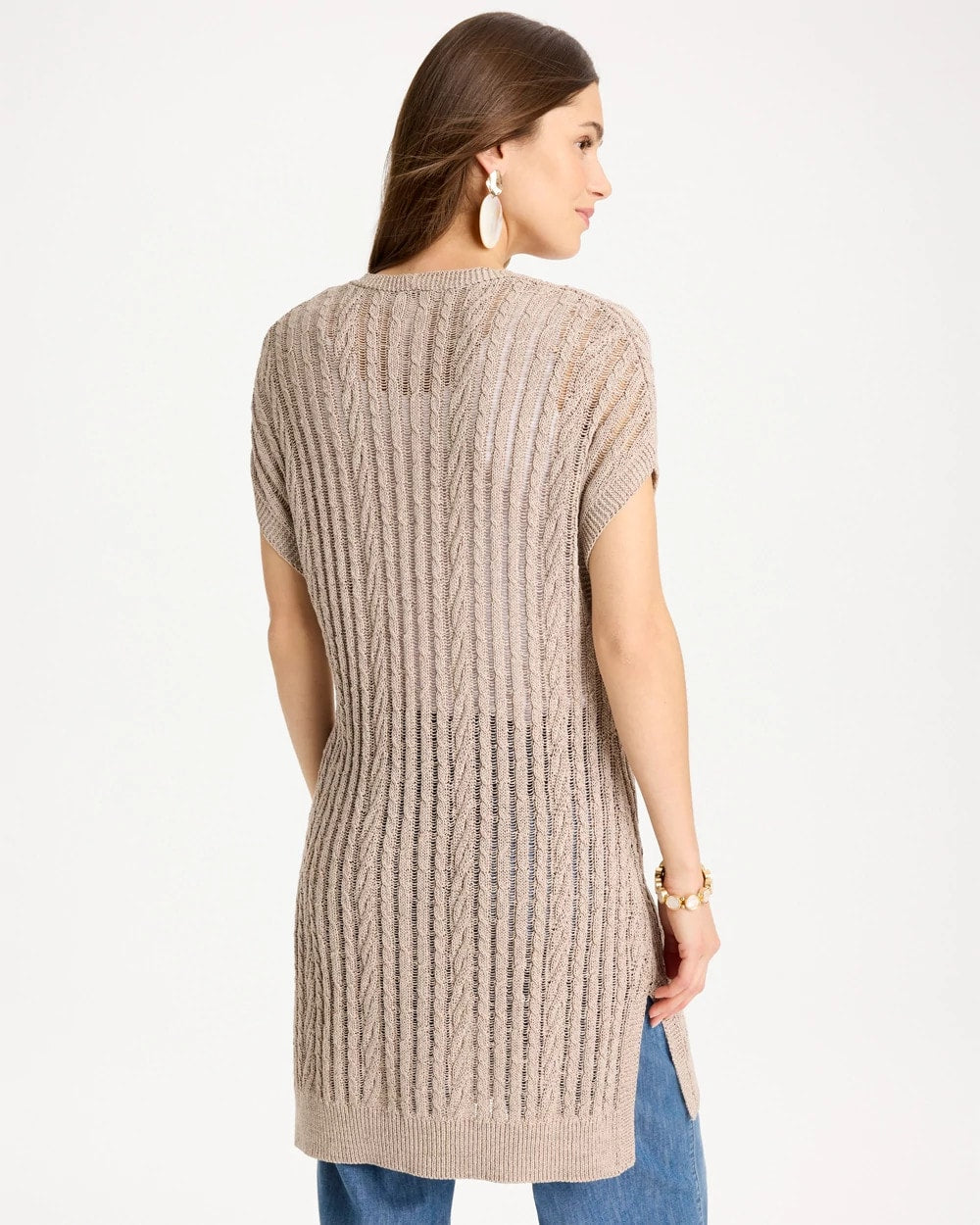Faucet V-Neck Long Cardigan Vest Smokey Taupe - Chico's