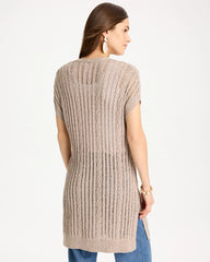 Faucet V-Neck Long Cardigan Vest Smokey Taupe - Chico's
