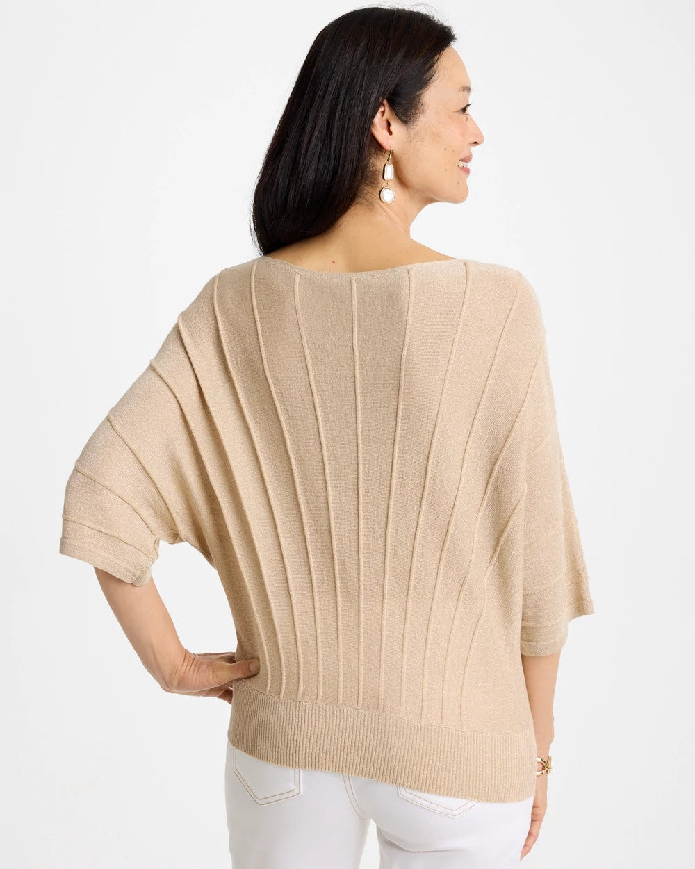 Metallic Pleated Dolman Pullover Sweater Ecru - Chico's