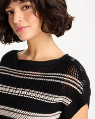 Striped Mesh Stitch Pullover Sweater Black - Chico's
