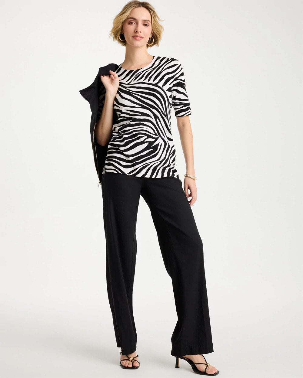 Ella Zebra Crewneck Pullover Sweater Black - Chico's