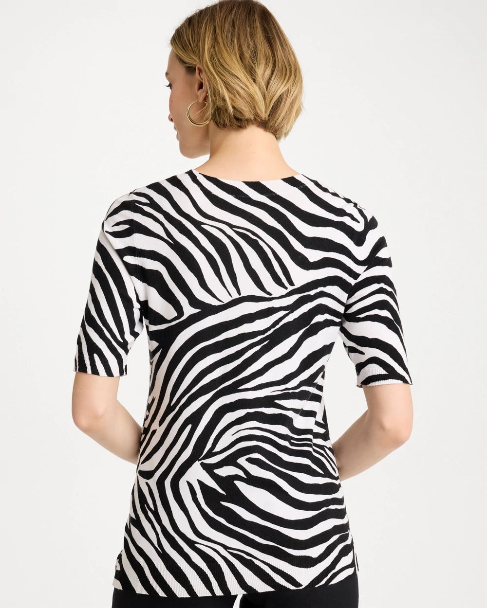 Ella Zebra Crewneck Pullover Sweater Black - Chico's
