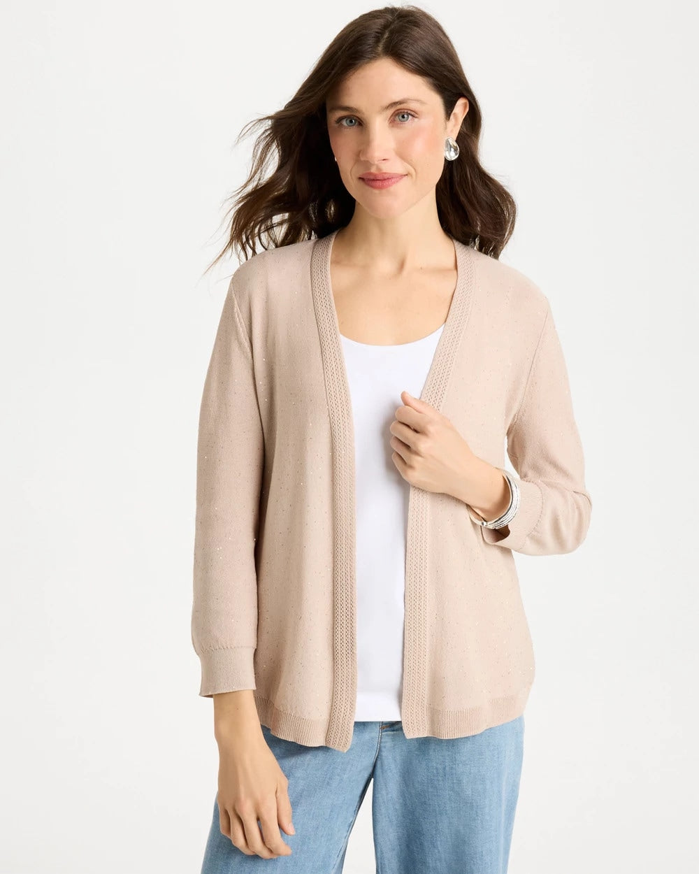 Sequined Summer Romance Cardigan Smokey Taupe - Chico's