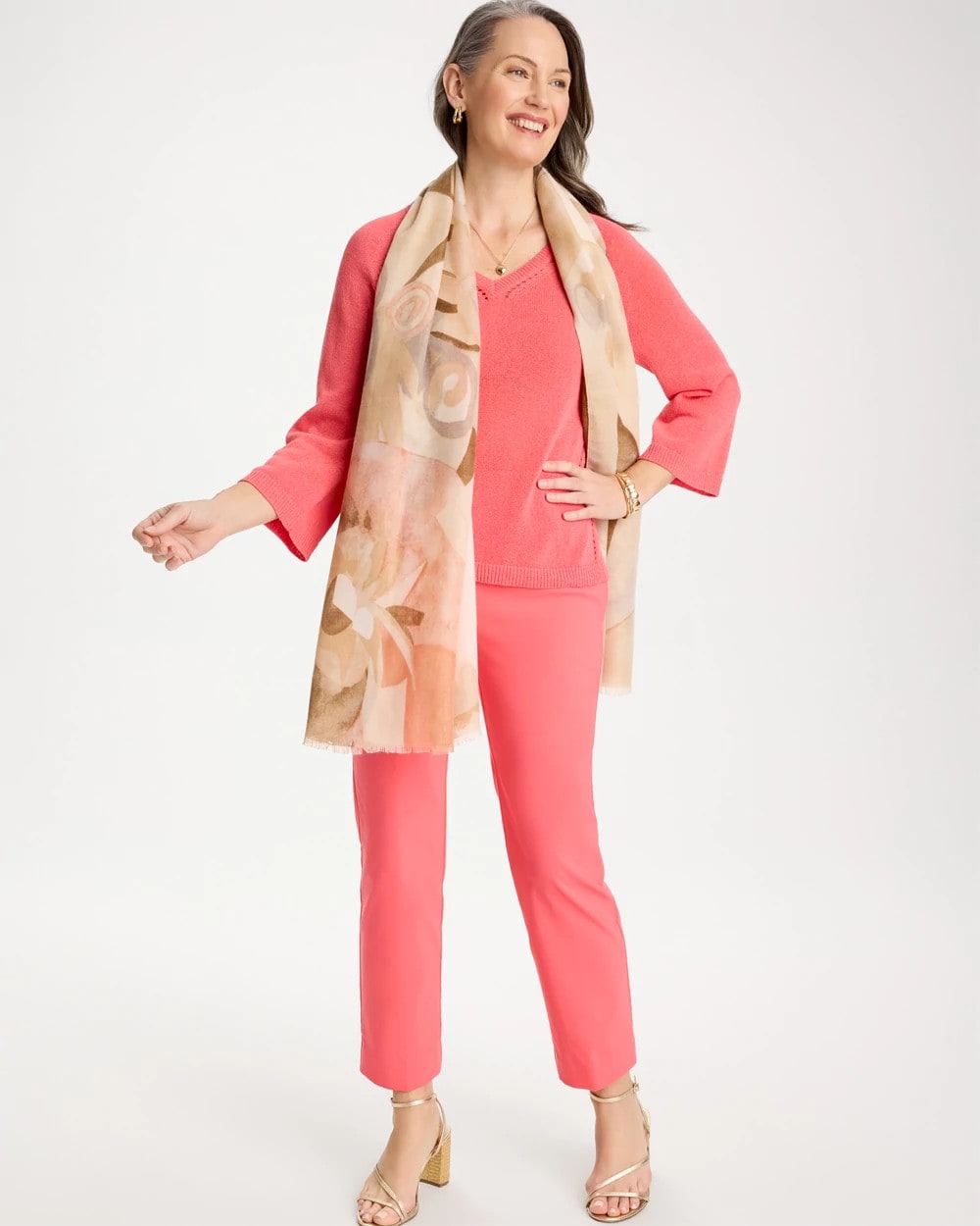 Cotton-Blend Pullover Sweater Calypso Coral - Chico's