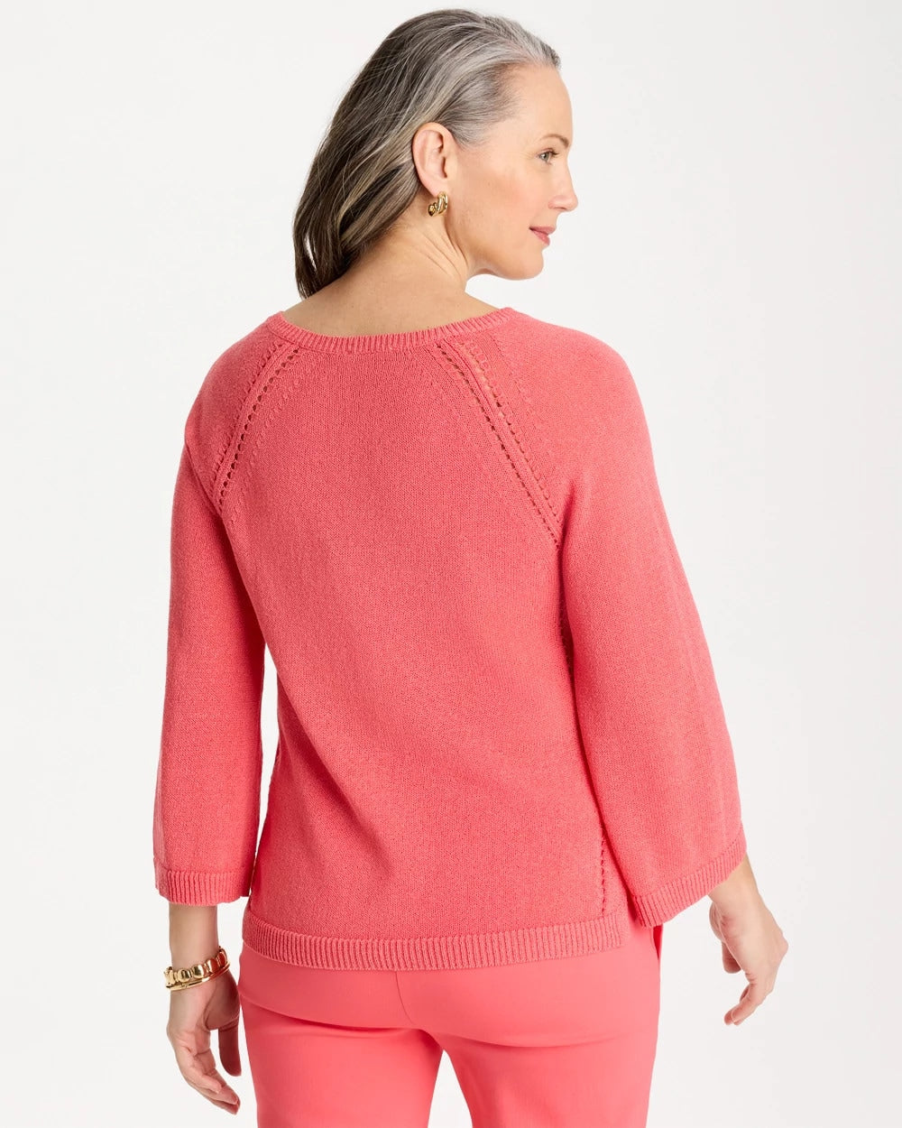 Cotton-Blend Pullover Sweater Calypso Coral - Chico's