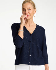 Stitchy Sequin V-Neck Cardigan Passport Blue - Chico's