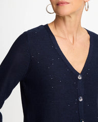 Stitchy Sequin V-Neck Cardigan Passport Blue - Chico's