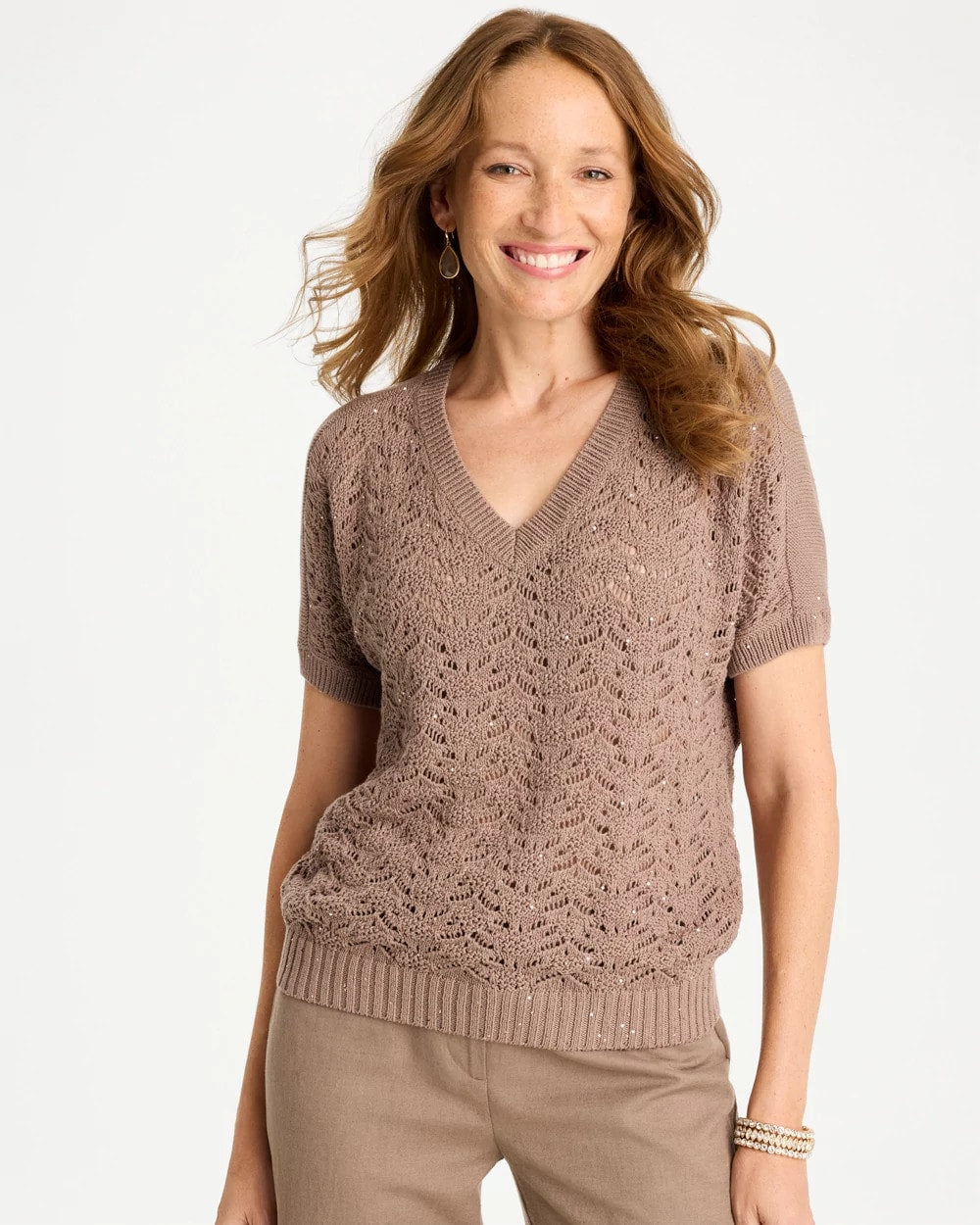 Sequin Pointelle Pullover Topaz Smoke - Chico's