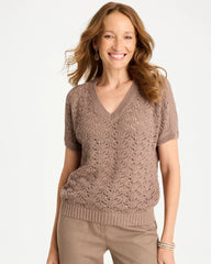 Sequin Pointelle Pullover Topaz Smoke - Chico's