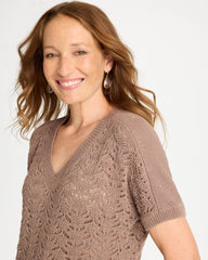 Sequin Pointelle Pullover Topaz Smoke - Chico's