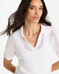 Sequin Pointelle Pullover Polo Sweater Alabaster - Chico's
