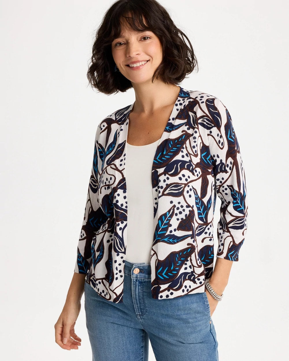 Printed Summer Romance Cardigan Deep Brown - Chico's