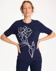 Ella Short-Sleeve Floral Sweater Passport Blue - Chico's