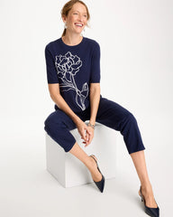 Ella Short-Sleeve Floral Sweater Passport Blue - Chico's