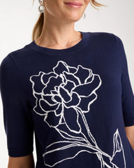 Ella Short-Sleeve Floral Sweater Passport Blue - Chico's