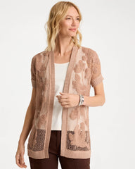 Cotton-Blend Crochet Cocoon Cardigan Mocha Mousse - Chico's