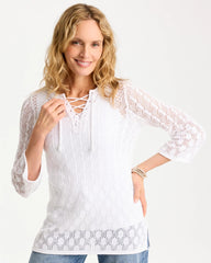 Cotton-Linen Lace Notch-Neck Sweater Alabaster - Chico's