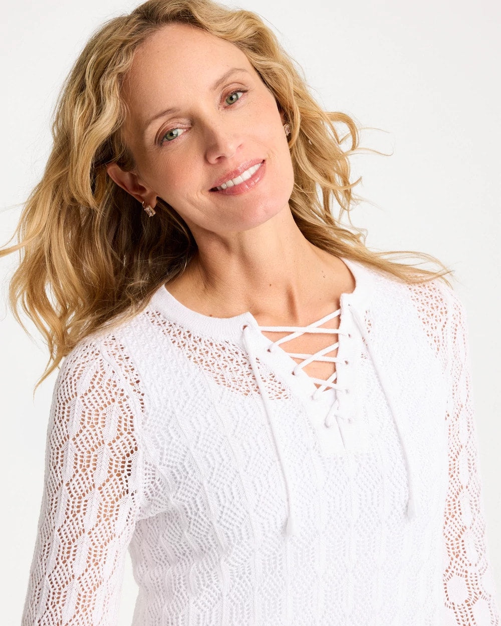 Cotton-Linen Lace Notch-Neck Sweater Alabaster - Chico's