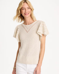Pointelle Metallic Flutter-Sleeve Pullover Cream - Chico's