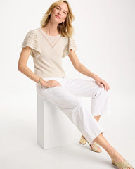 Pointelle Metallic Flutter-Sleeve Pullover Cream - Chico's