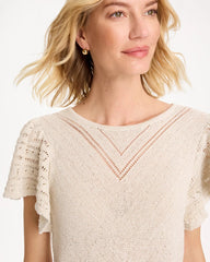 Pointelle Metallic Flutter-Sleeve Pullover Cream - Chico's