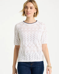 Pointelle Blanket-Stitch Pullover Sweater Alabaster - Chico's