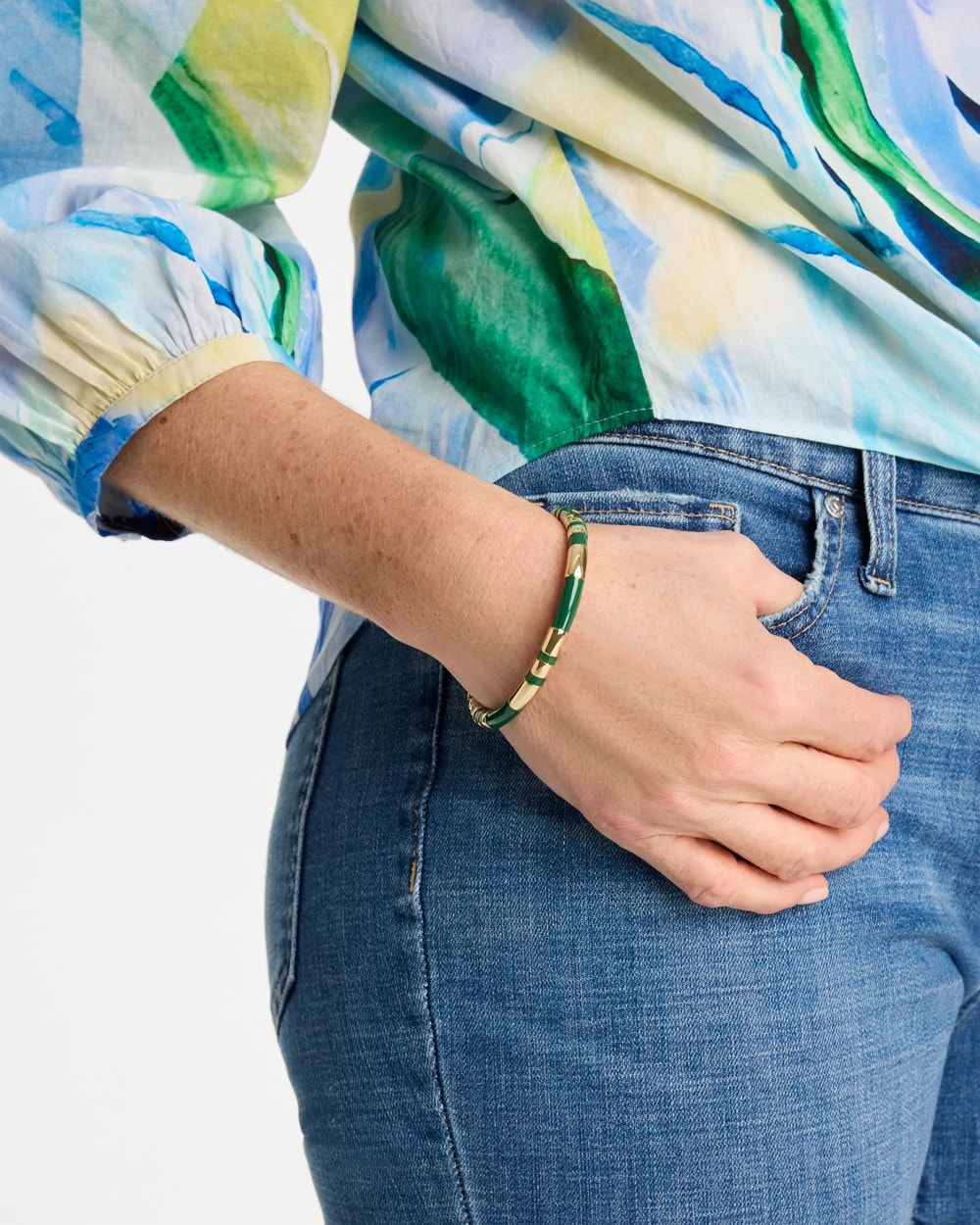 Green Enamel Hinge Bangle Green - Chico's