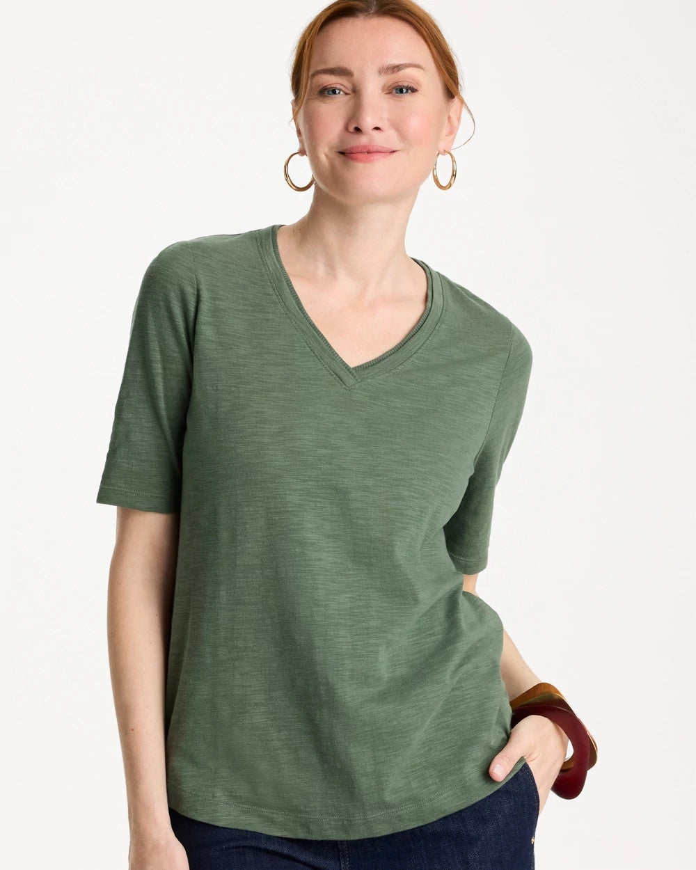 Cotton Slub V-Neck Tee Kelp Forest - Chico's