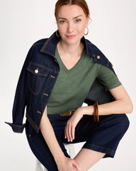 Cotton Slub V-Neck Tee Kelp Forest - Chico's