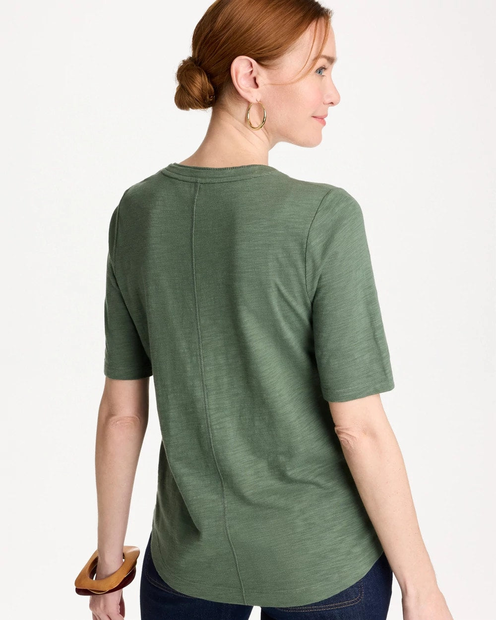 Cotton Slub V-Neck Tee Kelp Forest - Chico's